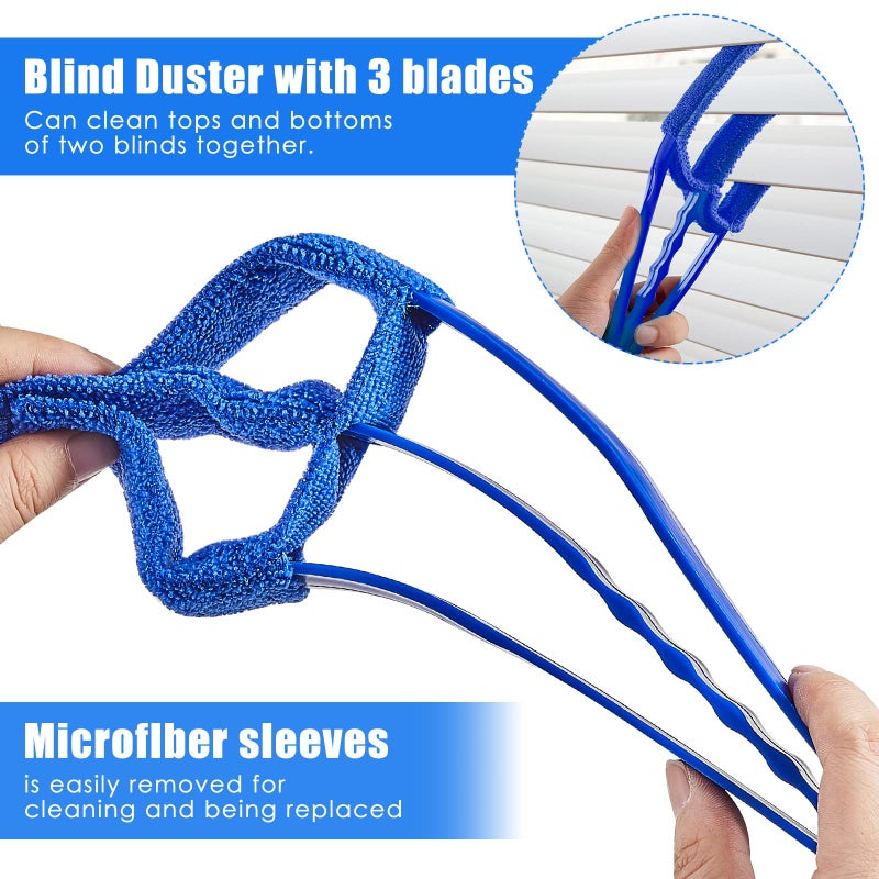 Romooa 4 Pcs Venetian Blind Duster Tool - 7 Finger Blind & Shutter Cleaner Brush - Air Conditioner Duster (Orange, Blue, Red) - Image 2